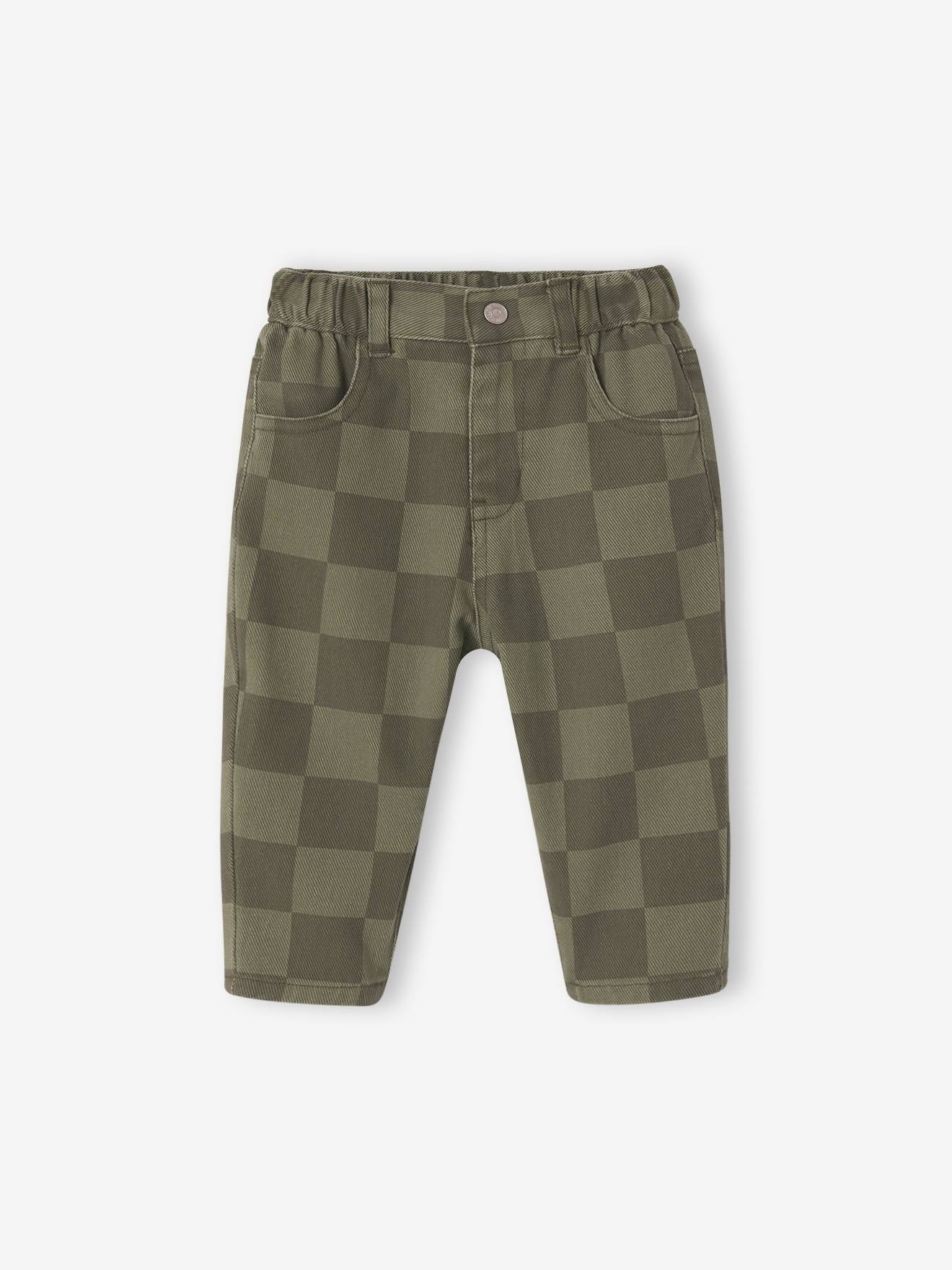 Babyjongensbroek met ruitdessin kaki