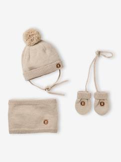 -Ensemble bébé bonnet, snood et moufles 