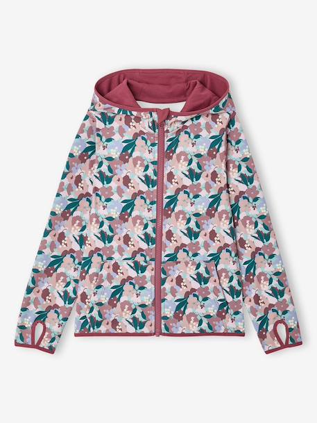 Fille-Pull, gilet, sweat-Sweat sport zippé matière technique fille motifs fleurs