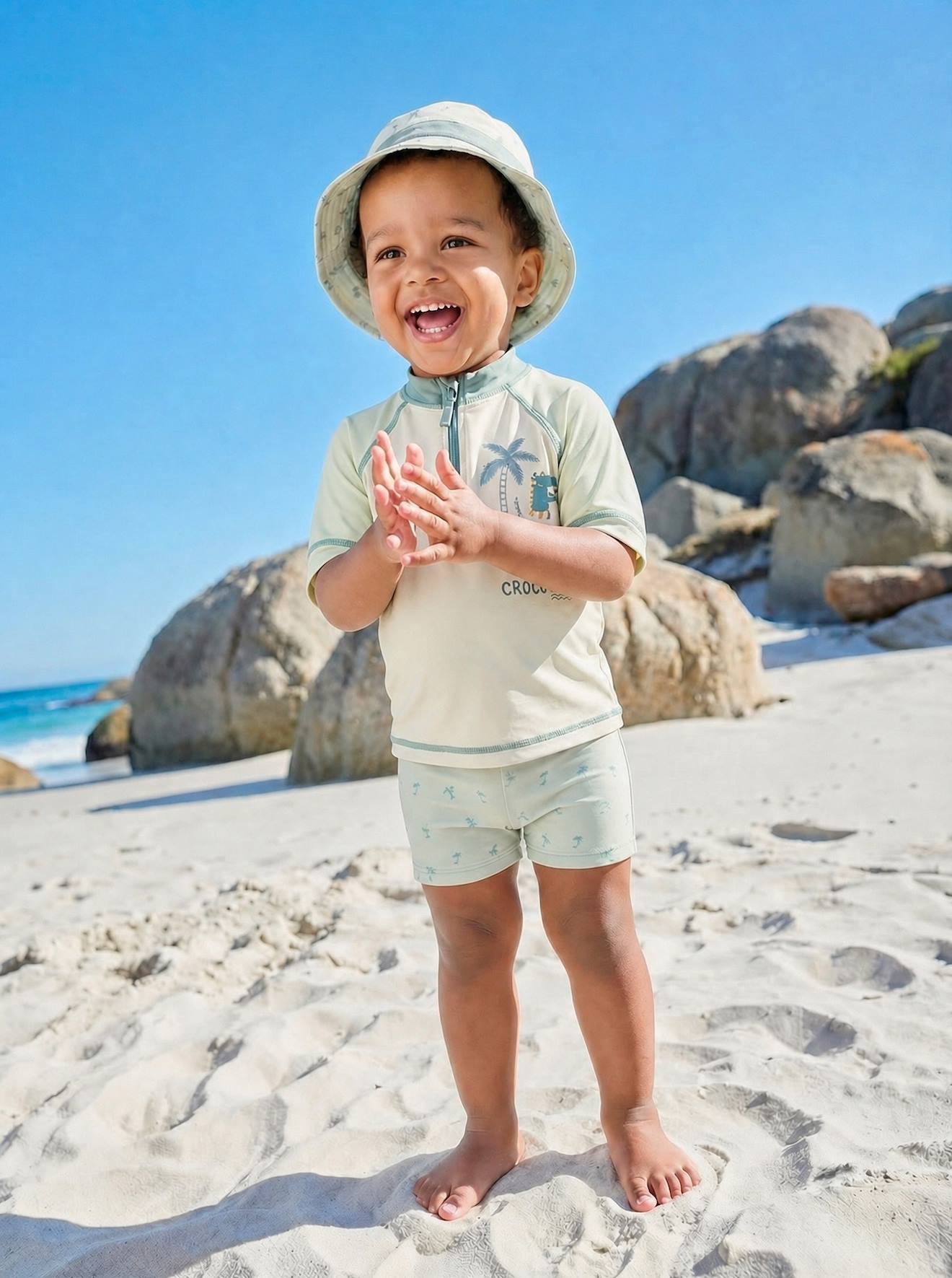 Vertbaudet Badpakset T-shirt Met Uv-bescherming + Short + Babyhoed Mintgroen