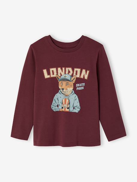 T-shirt manches longues garçon blanc chiné+bordeaux+gris ardoise - vertbaudet enfant 