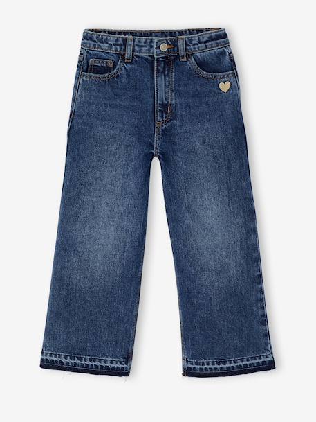 Jean fille large bas effiloché bleu foncé+denim bleached+gris+stone - vertbaudet enfant 