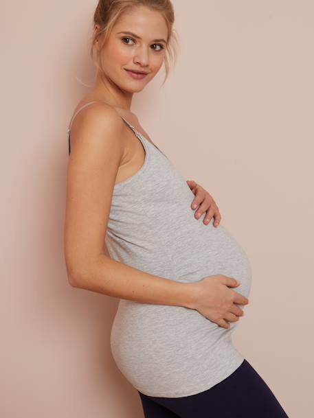 Lot de 2 débardeurs d'allaitement fines bretelles bleu+gris chiné+noir+blanc - vertbaudet enfant 
