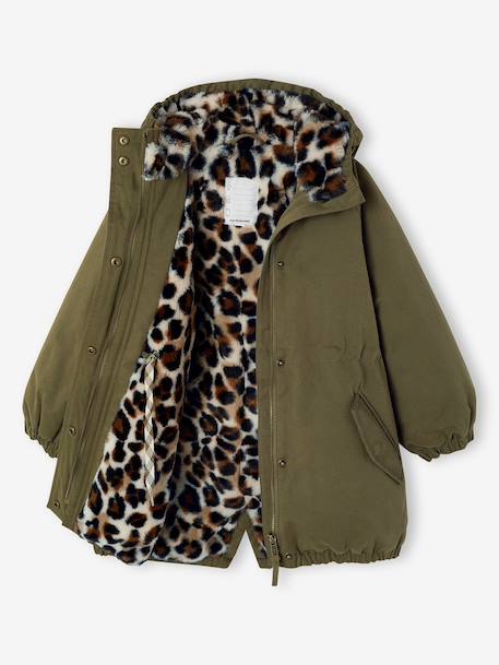 Parka fille à capuche doublée imitation fourrure bois de rose+camel+marine+noir+prune+vert foncé - vertbaudet enfant 