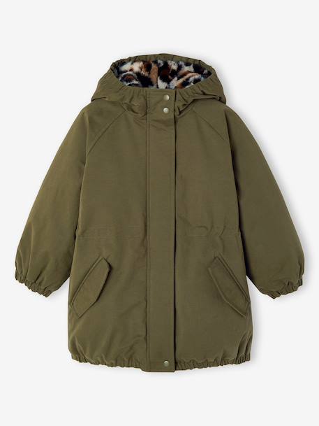 Parka fille à capuche doublée imitation fourrure bois de rose+camel+marine+noir+prune+vert foncé - vertbaudet enfant 