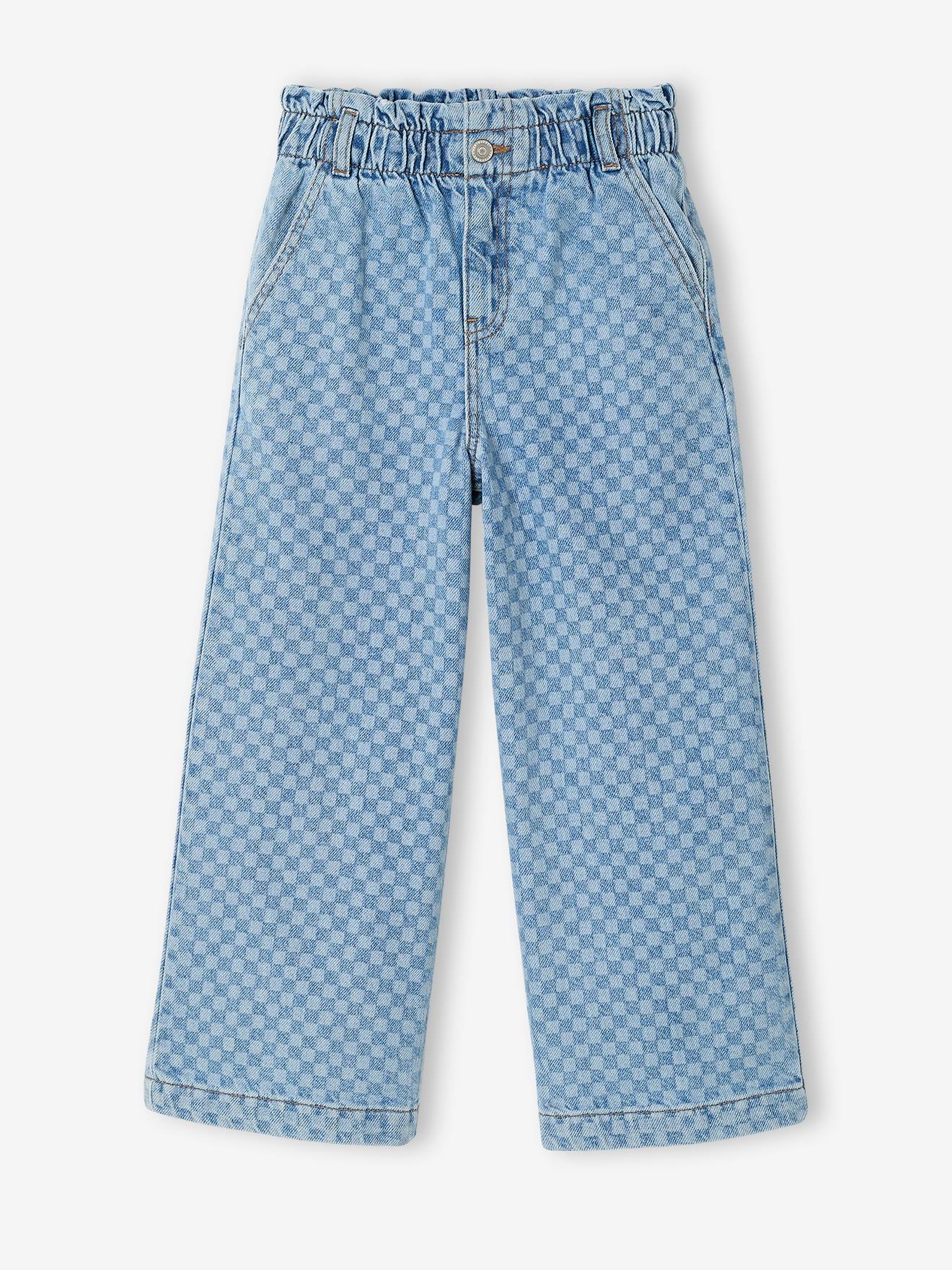 Vertbaudet Wijde Jeans In Paperbagstijl Met Bloemmotieven Voor Meisjes Lichtblauw