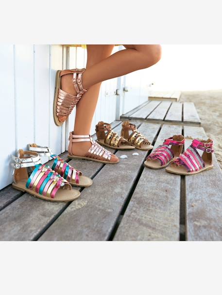 Sandales fille en cuir ARGENT MULTICO+Blanc+NOIR+ROSE FUCHSIA+ROSE PALE METALISE - vertbaudet enfant 