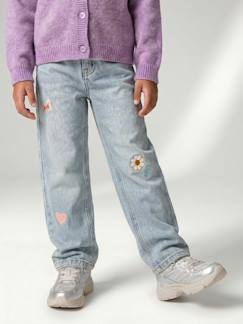 Jean fille mom brodé fleurs   - vertbaudet enfant