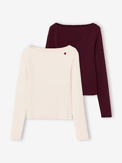 Lot de 2 t-shirts en côtes fille  - vertbaudet enfant