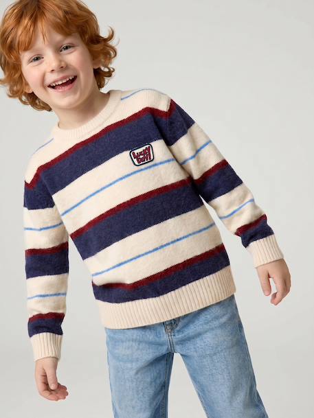 Gestreepte jongenstrui met lange mouwen hazelnoot+marineblauw - vertbaudet enfant 