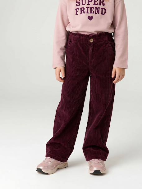 Fille-Pantalon fille large velours côtelé style paperbag 