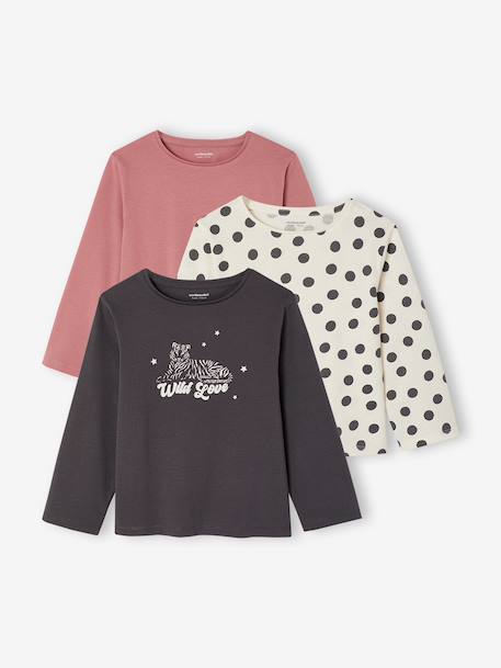 Fille-T-shirt, sous-pull-T-shirt-Lot de 3 t-shirts fille fantaisie manches longues