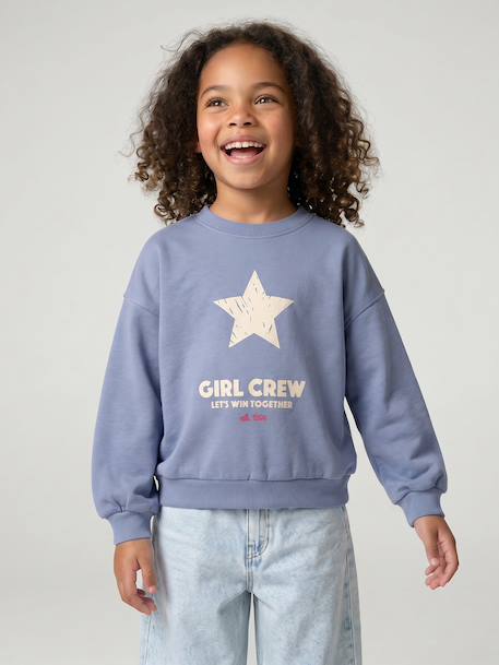 Sweat fille col rond manches longues bleu chambray+gris chiné - vertbaudet enfant 