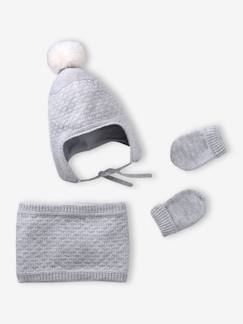 -Ensemble bébé bonnet, snood et moufles