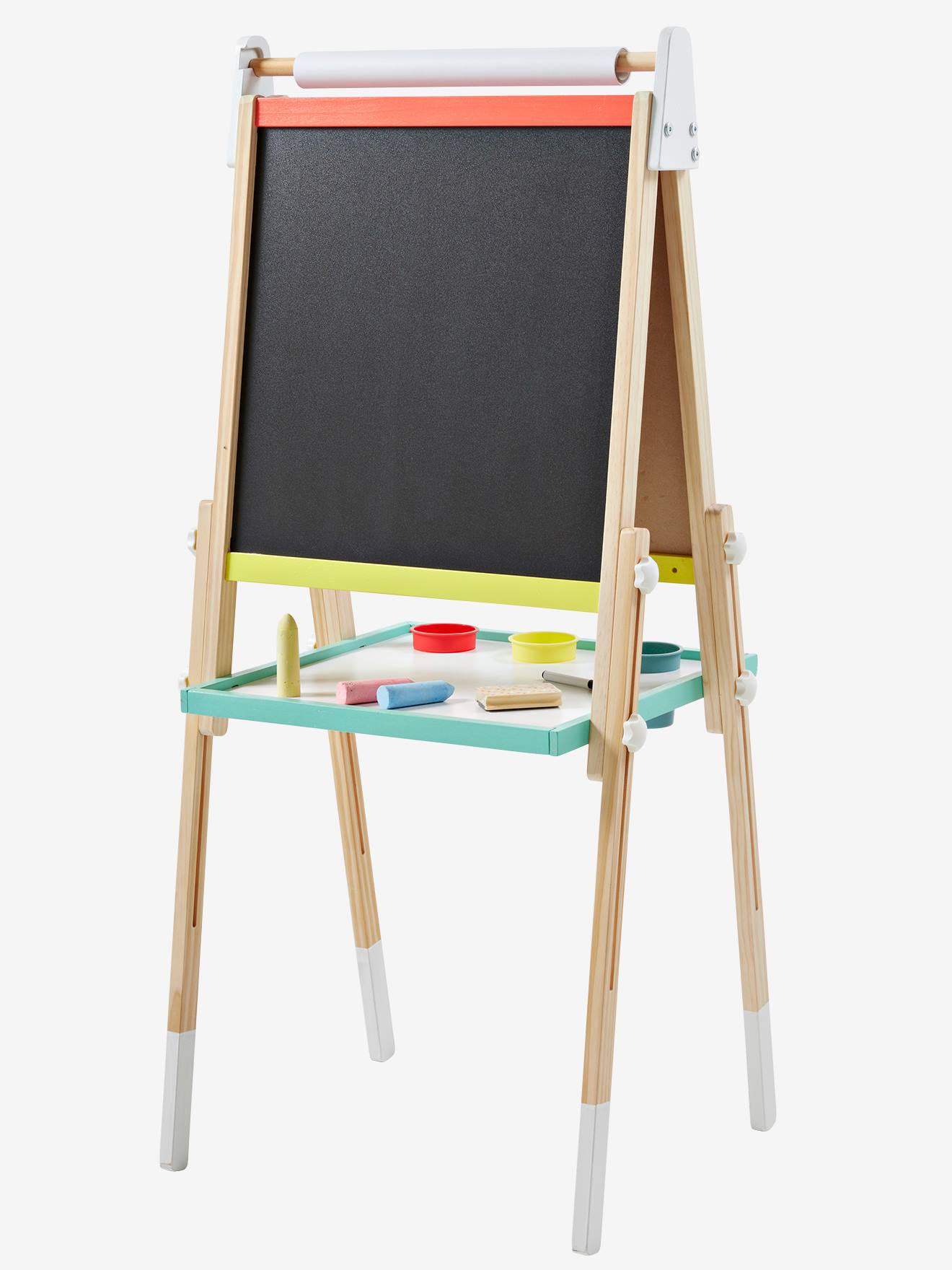 Tableau 5 En 1 En Bois FSC® Pour Enfants Avec Tabouret - Bureau, Tableau Blanc/craie, Papier Et Support Briques - 13