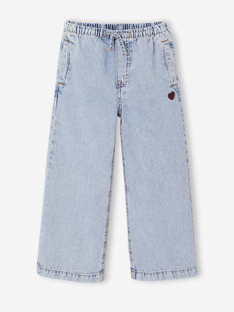 Pantalon large fille bleu moyen+denim bleached - vertbaudet enfant 