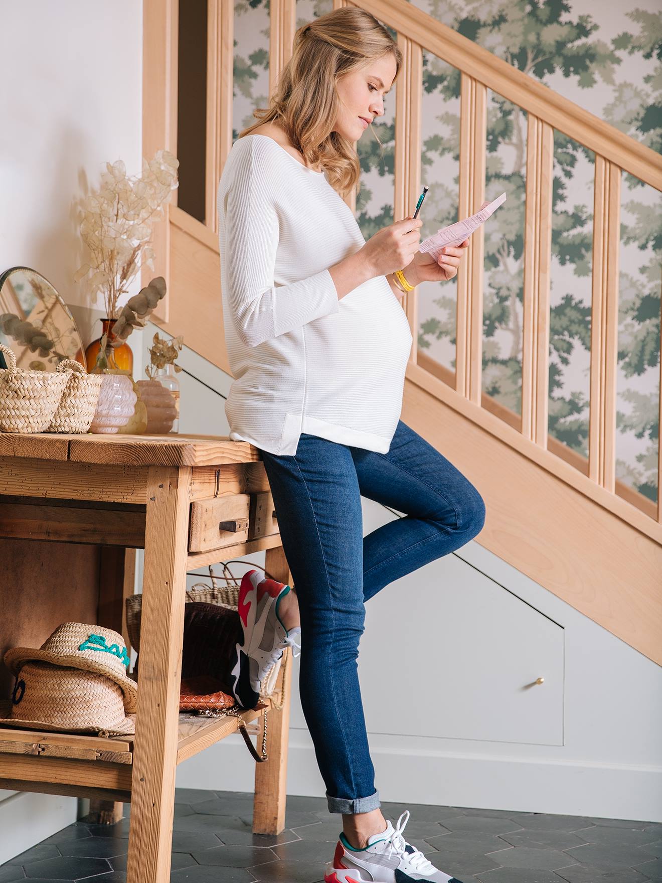 Slimfit zwangerschapsjeans binnenbeenlengte 78 cm - denim brut,  Zwangerschapskleding