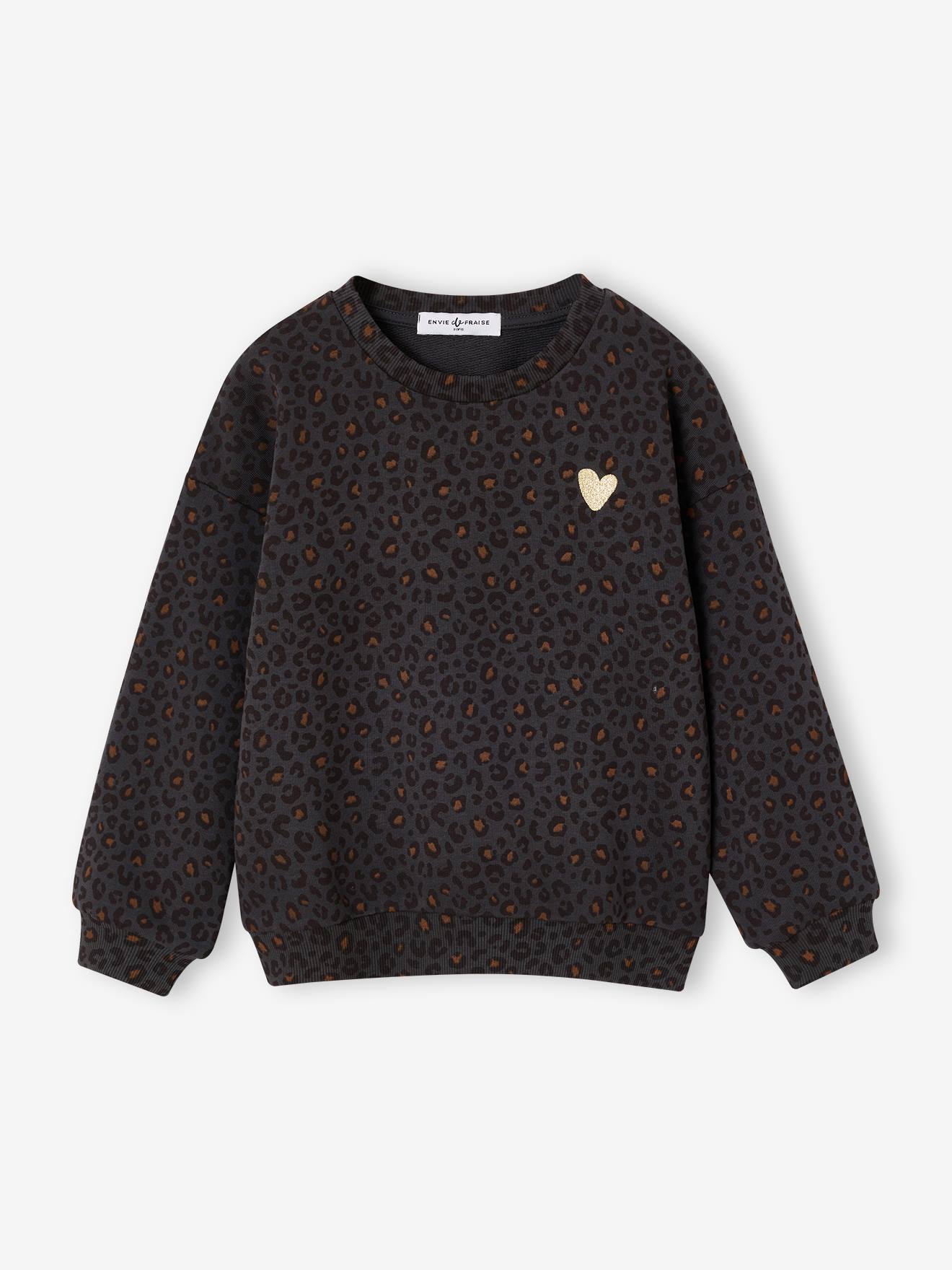 Meisjessweater Met Luipaardprint Capsulecollectie Moeder-dochter Envie De Fraise Donkergrijs