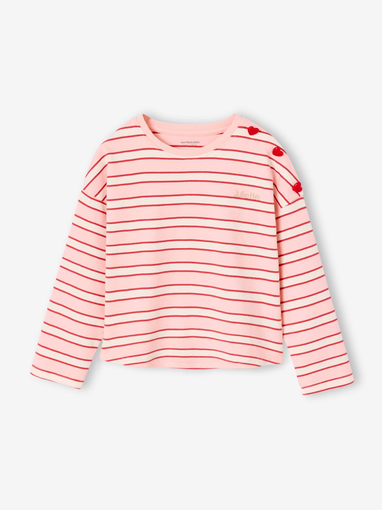 Meisjesshirt met strepen en lange mouwen snoepjesroze
