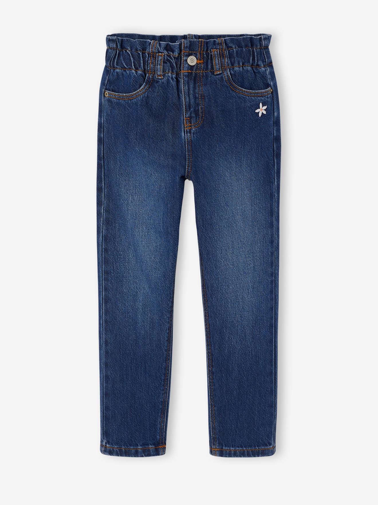 Paperbag jeans voor meisjes donkerblauw