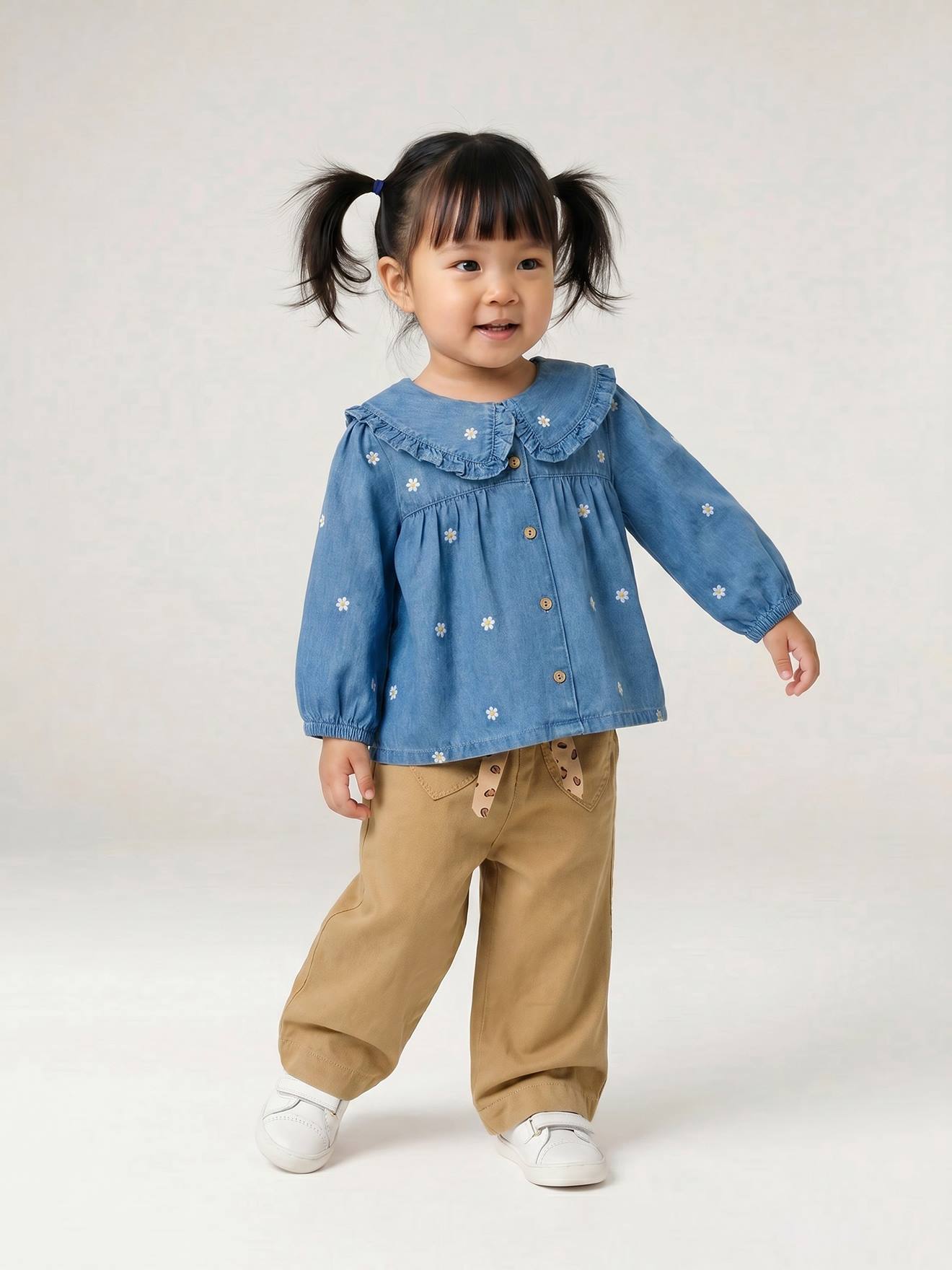 Vertbaudet Wijde Broek Met Kleur Babymeisje Met Riem Om Te Strikken Beige