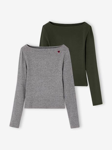 Fille-Lot de 2 t-shirts en côtes fille