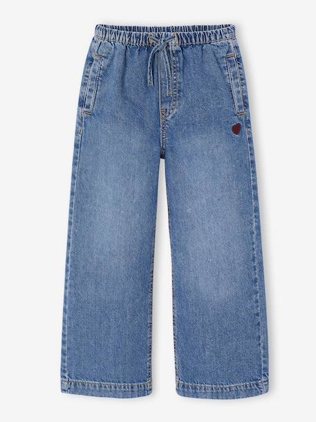 Pantalon large fille bleu moyen+denim bleached - vertbaudet enfant 