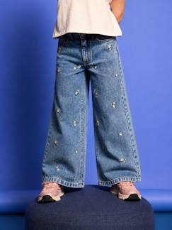 Jean large fille brodé  - vertbaudet enfant