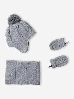 -Ensemble bébé bonnet, snood et moufles