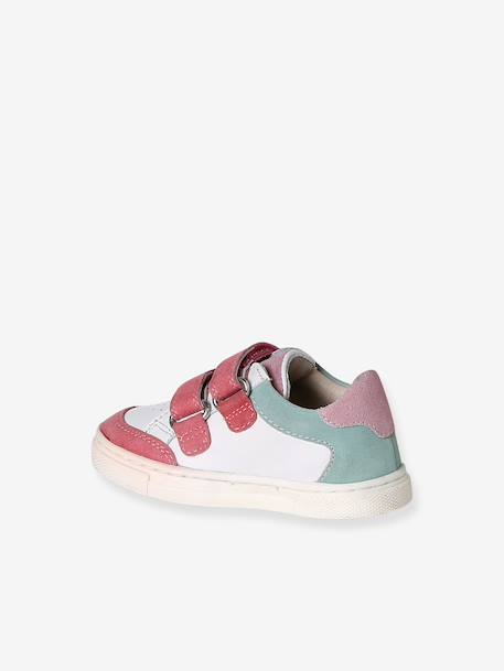 Leren baskets met klittenband voor baby's veel paars+veel wit - vertbaudet enfant 