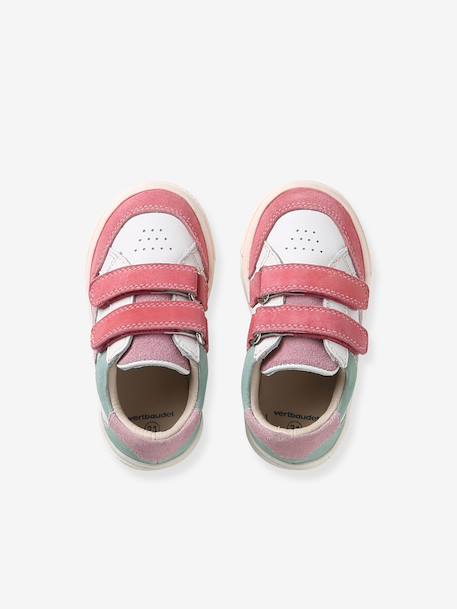 Leren baskets met klittenband voor baby's veel paars+veel wit - vertbaudet enfant 