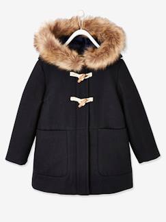 -Duffle-coat à capuche en drap de laine fille fermé par brandebourgs