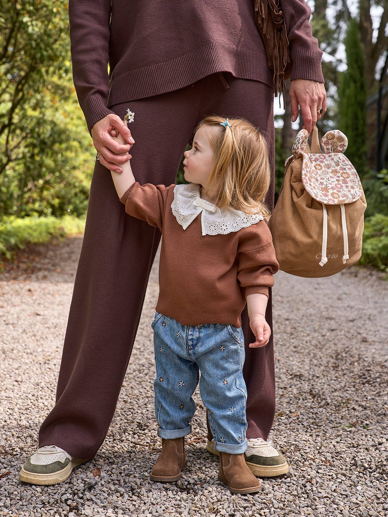 Mom jeans met borduursel voor babymeisjes stone