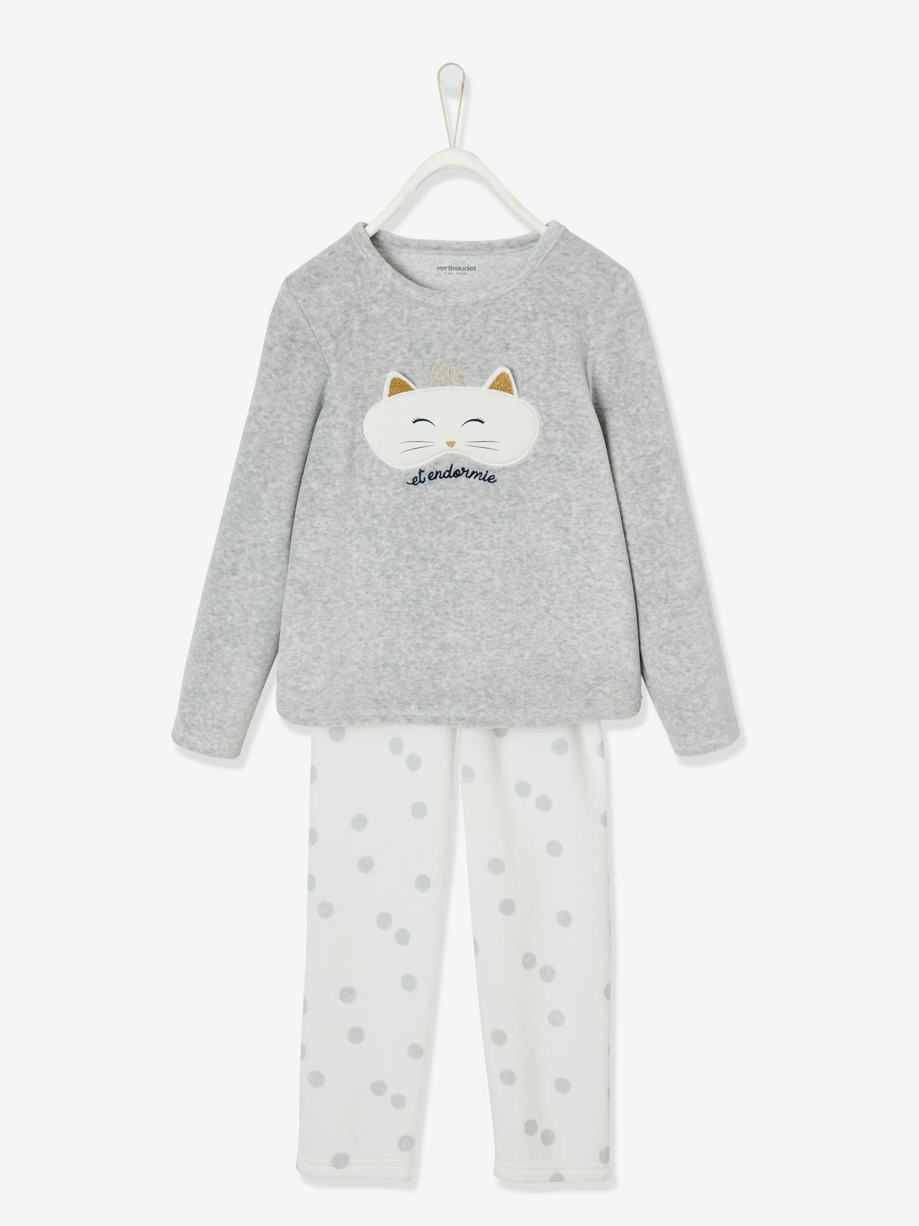 Vertbaudet Fluwelen Pyjama "kattenmasker" Meisje Grijs
