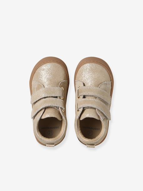 Zachte lederen baby-slofjes voor de eerste stapjes beige, bedrukt+blauw, bedrukt+brons+goud+goudgeel+groen, bedrukt+oudroze+roze (poederkleur)+roze, bedrukt+rozen+turquoiseblauw+veel roze+zachtpaars - vertbaudet enfant 