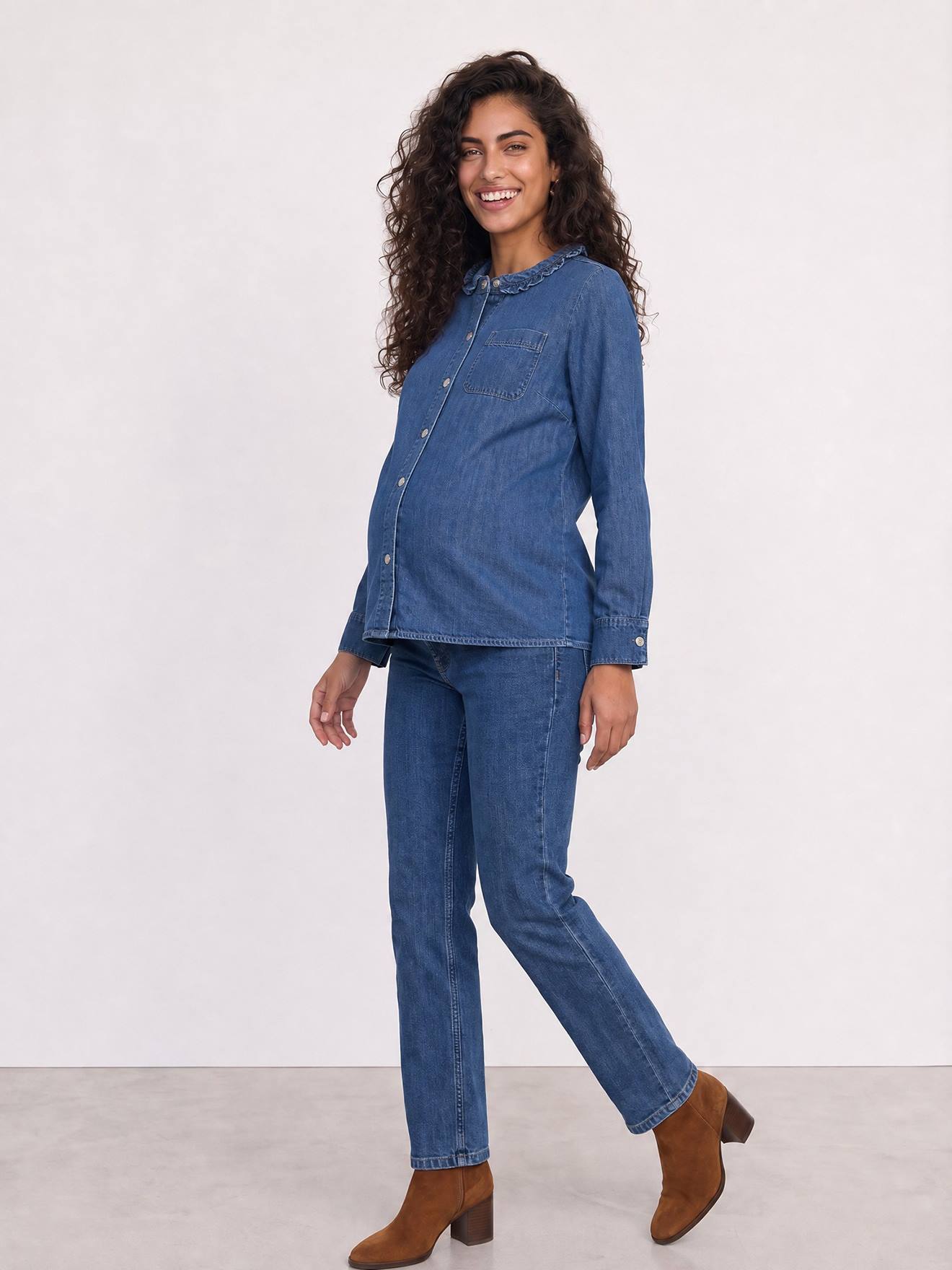 Vertbaudet Denim Zwangerschaps- En Voedingsblouse Middenblauw