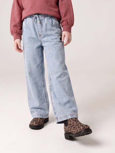 Pantalon large fille bleu moyen+denim bleached - vertbaudet enfant 