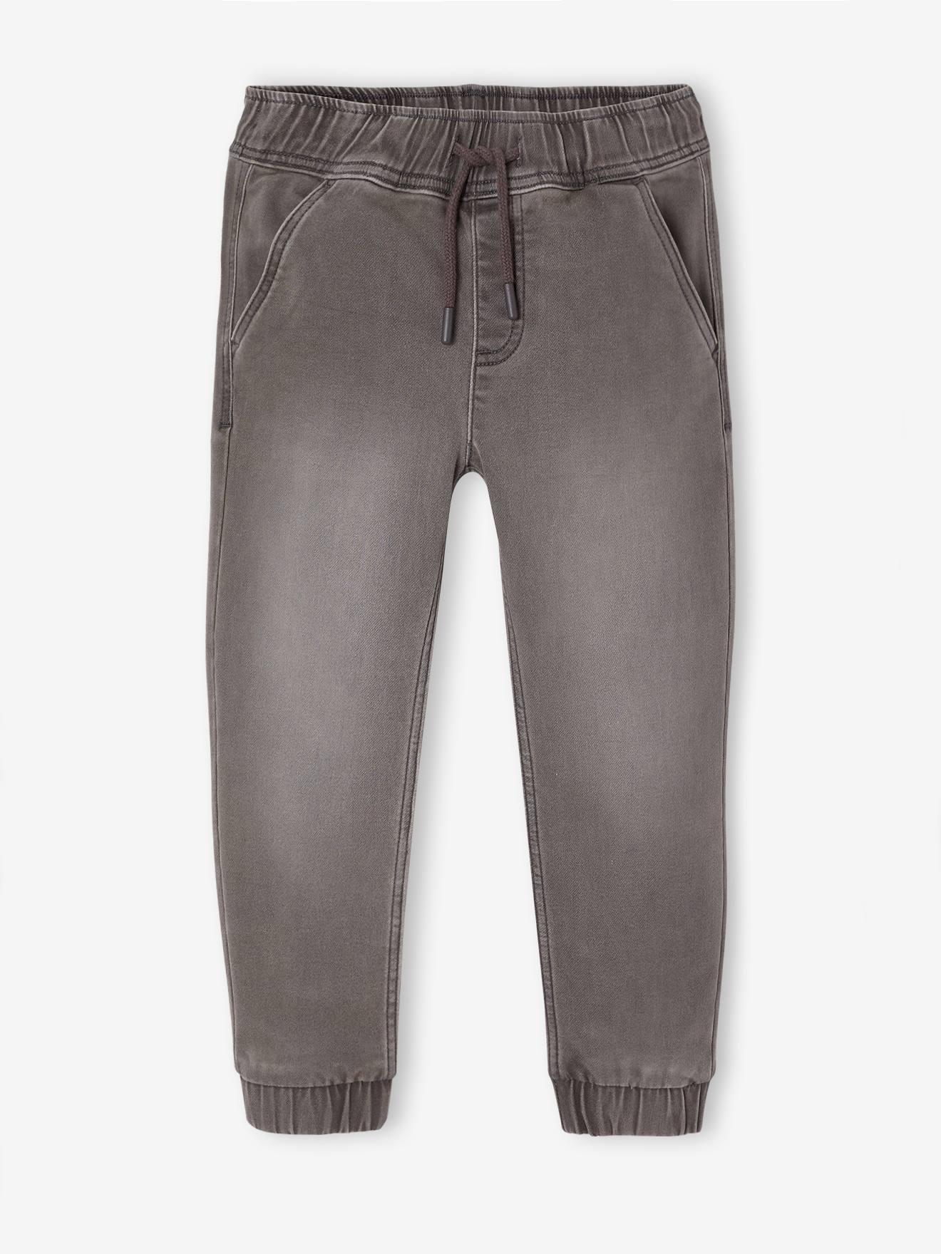 Makkelijk aan te trekken jongensbroek van molton met denim-effect lichtgrijs denim