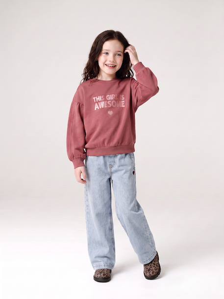 Pantalon large fille bleu moyen+denim bleached - vertbaudet enfant 