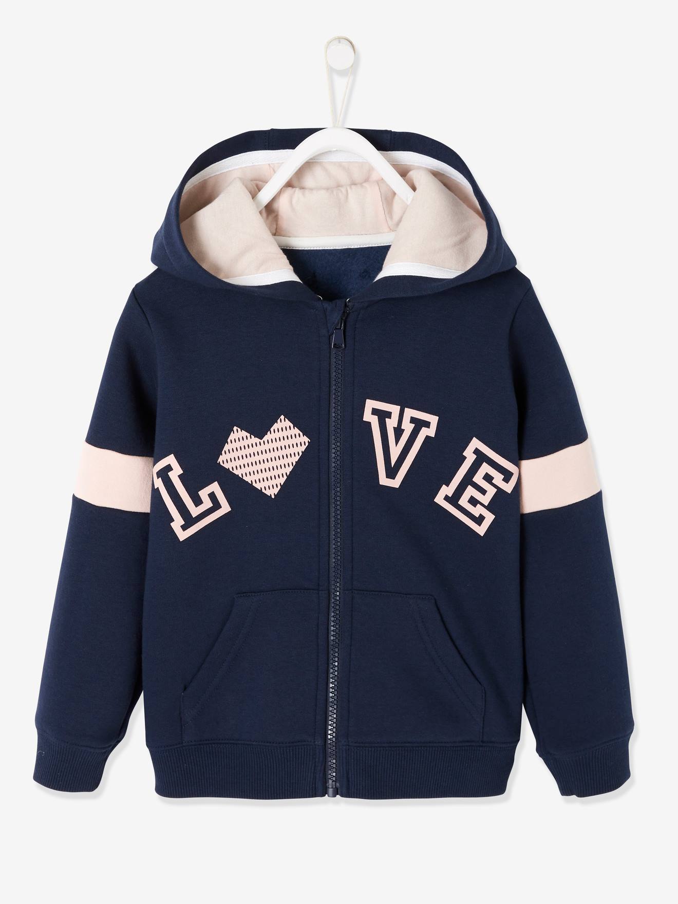 Vertbaudet Sportsweater Met Rits En Capuchon Voor Meisjes Met Grafische Details Marineblauw