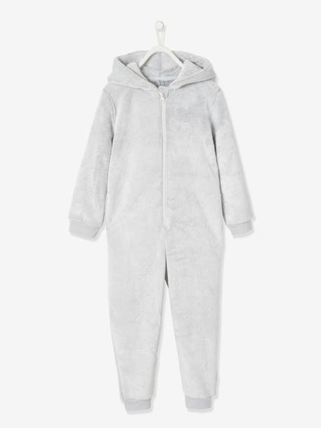 Surpyjama koala en velours enfant - gris clair chiné, Fille