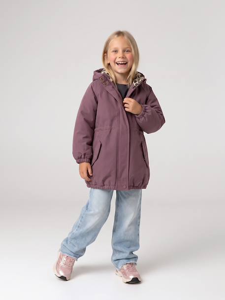 Parka fille à capuche doublée imitation fourrure bois de rose+camel+marine+noir+prune+vert foncé - vertbaudet enfant 