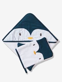 Linge de maison et décoration-Coffret cape de bain + gant Pingouin