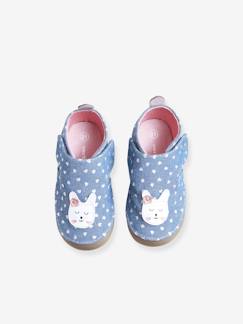 Chaussures-Chaussures bébé 16-26-Chaussons-Chaussons scratchés bébé fille en chambray