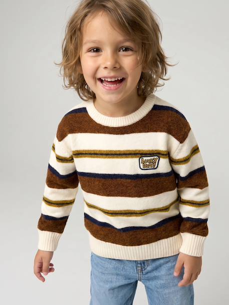 Gestreepte jongenstrui met lange mouwen hazelnoot+marineblauw - vertbaudet enfant 