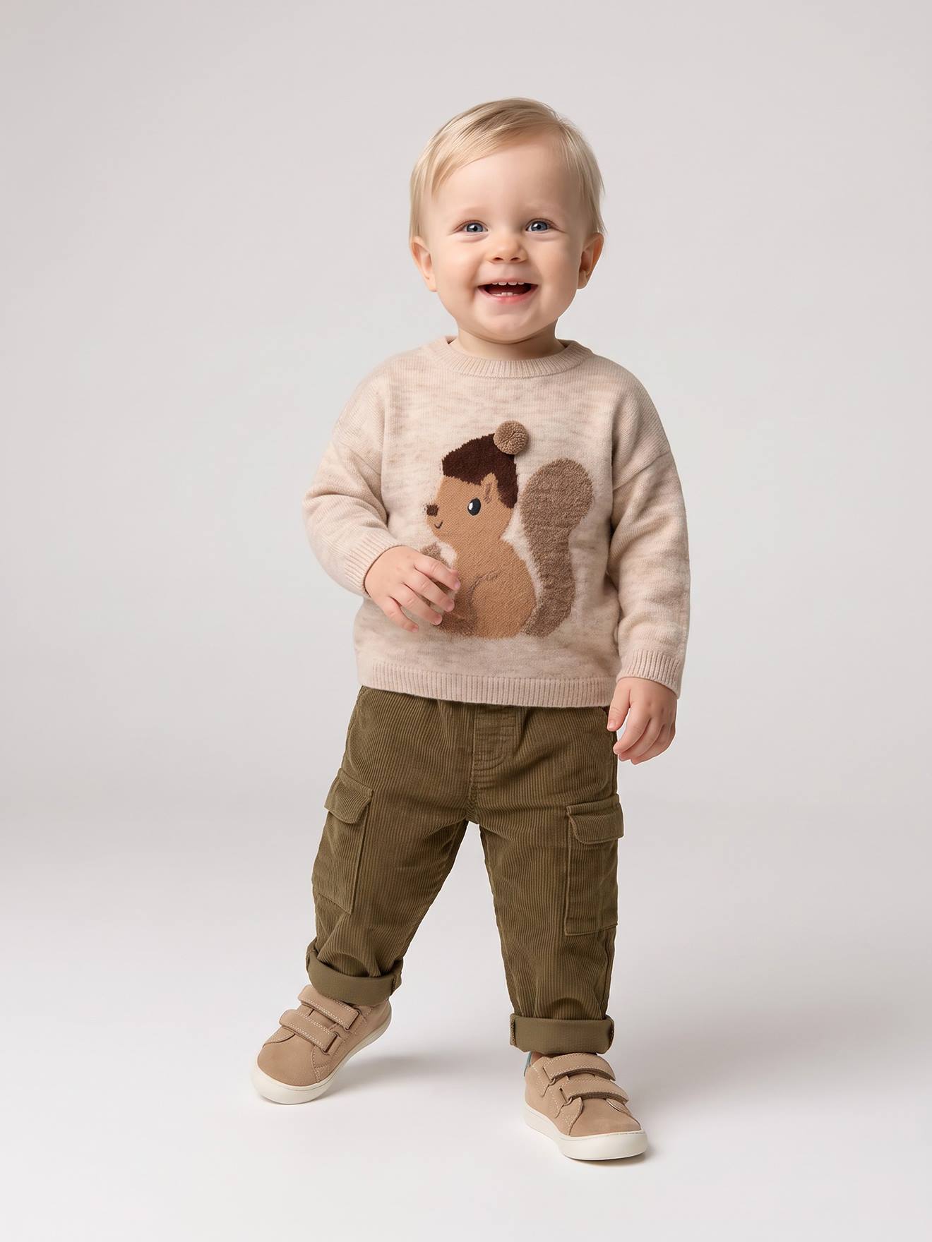 Babyjongensbroek van ribfluweel kaki