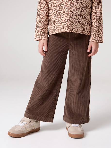 Wijde, fluwelen broek voor meisjes antraciet+bruin+chocoladebruin+grijsblauw+kaki+pruim+rozen+zachtpaars - vertbaudet enfant 