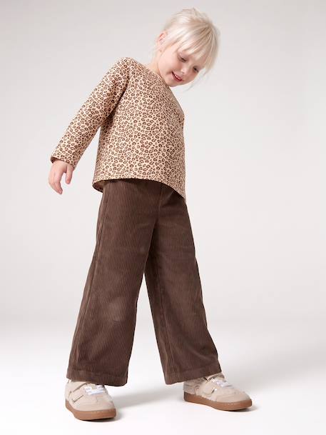 Wijde, fluwelen broek voor meisjes antraciet+bruin+chocoladebruin+grijsblauw+kaki+pruim+rozen+zachtpaars - vertbaudet enfant 