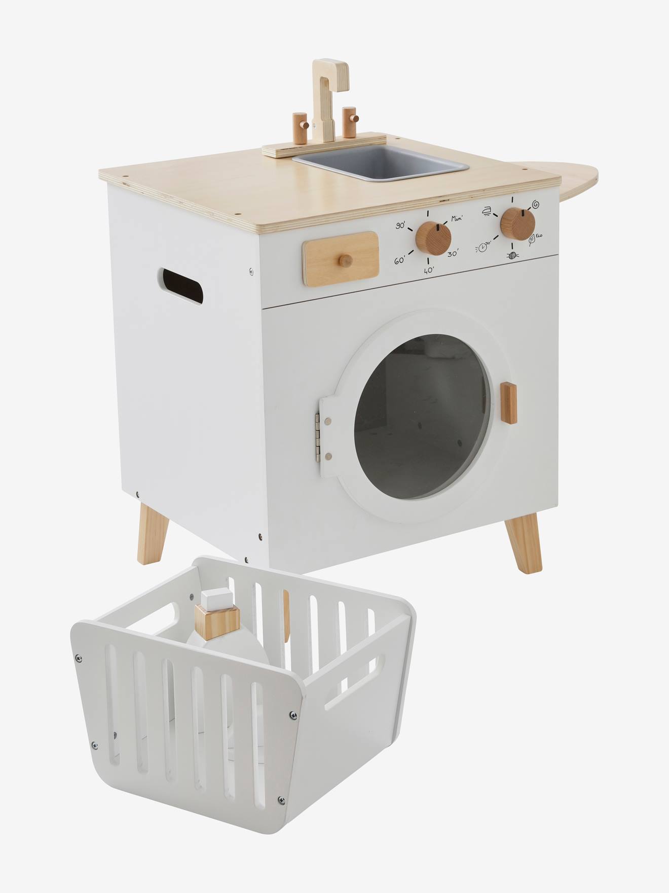 Voorouder resultaat hoorbaar Houten wasmachine en strijkijzer - wit, Speelgoed