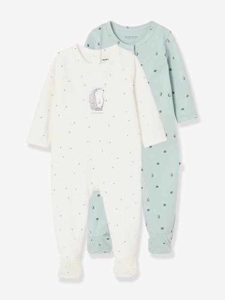 Lot De 2 Pyjamas Bebe Naissance En Cotob Bio Lovely Nature Lot Vert D Eau Bebe